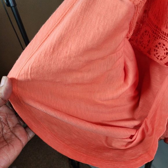 Crown & Ivy PL Orange Crochet 100% Cotton Tunic With Scoop Neck and Eye Opening - Picture 4 of 15